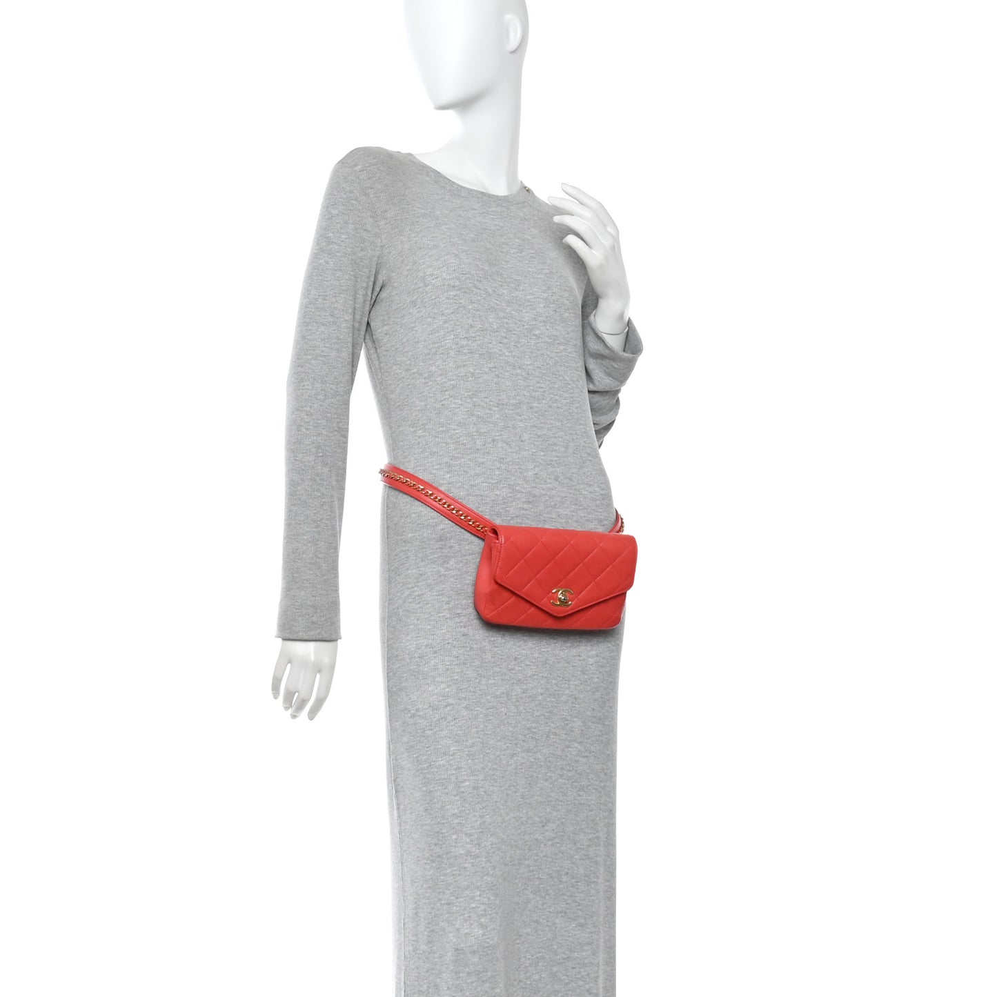 Calfskin Quilted Flap Waist Bag Red