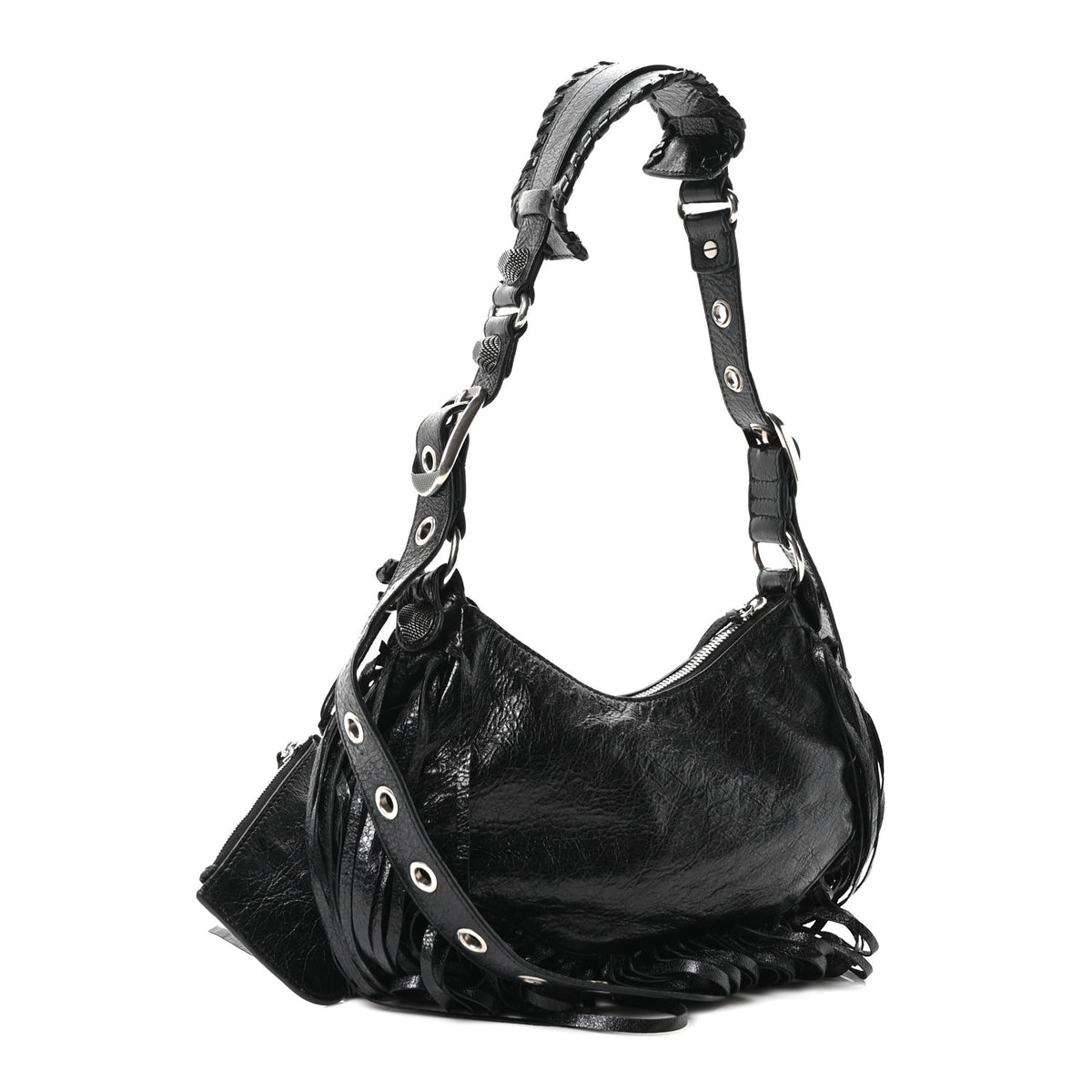 Balenciaga Agneau Arena Le Cagole Fringe Shoulder Bag XS Black 4 of 11