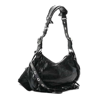 Balenciaga Agneau Arena Le Cagole Fringe Shoulder Bag XS Black 4 of 11