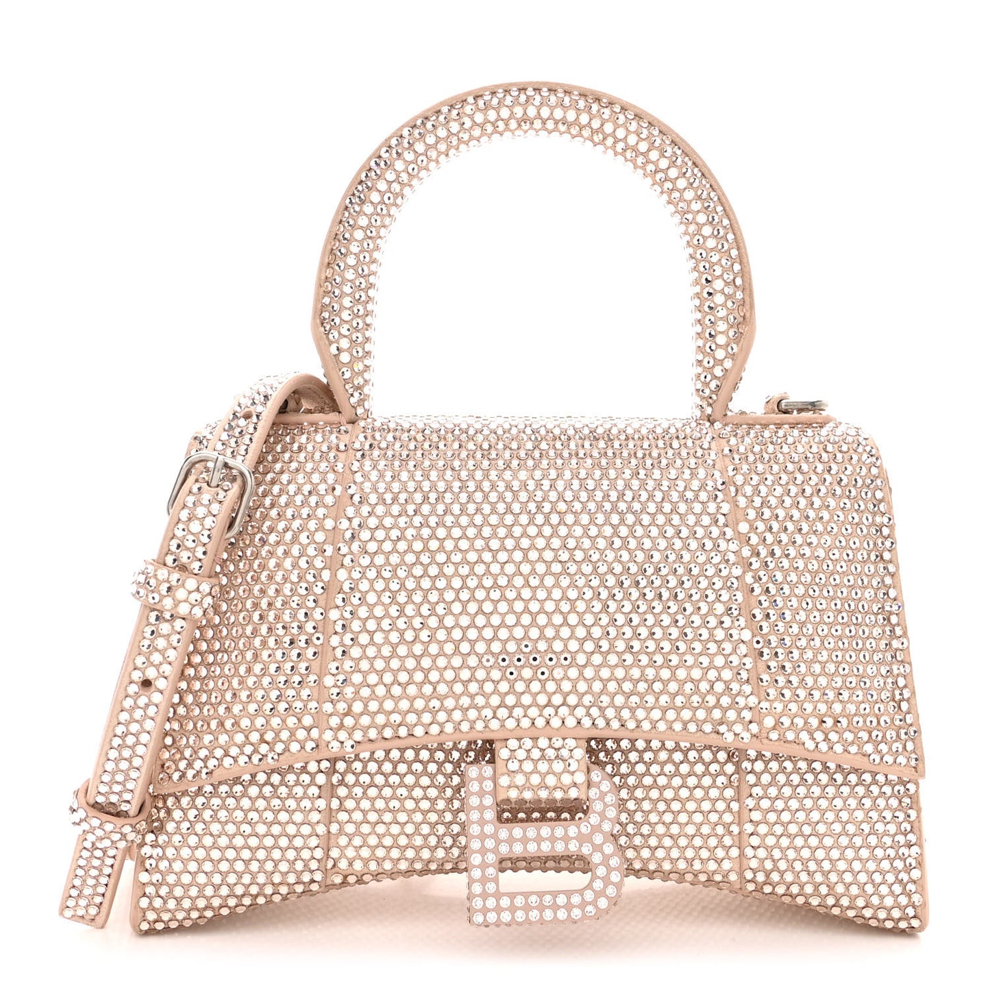 Strass Suede Hourglass Top Handle Bag XS Rose Gold