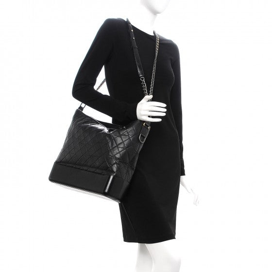 Chanel Aged Calfskin Quilted Large Gabrielle Hobo Black 3 of 13