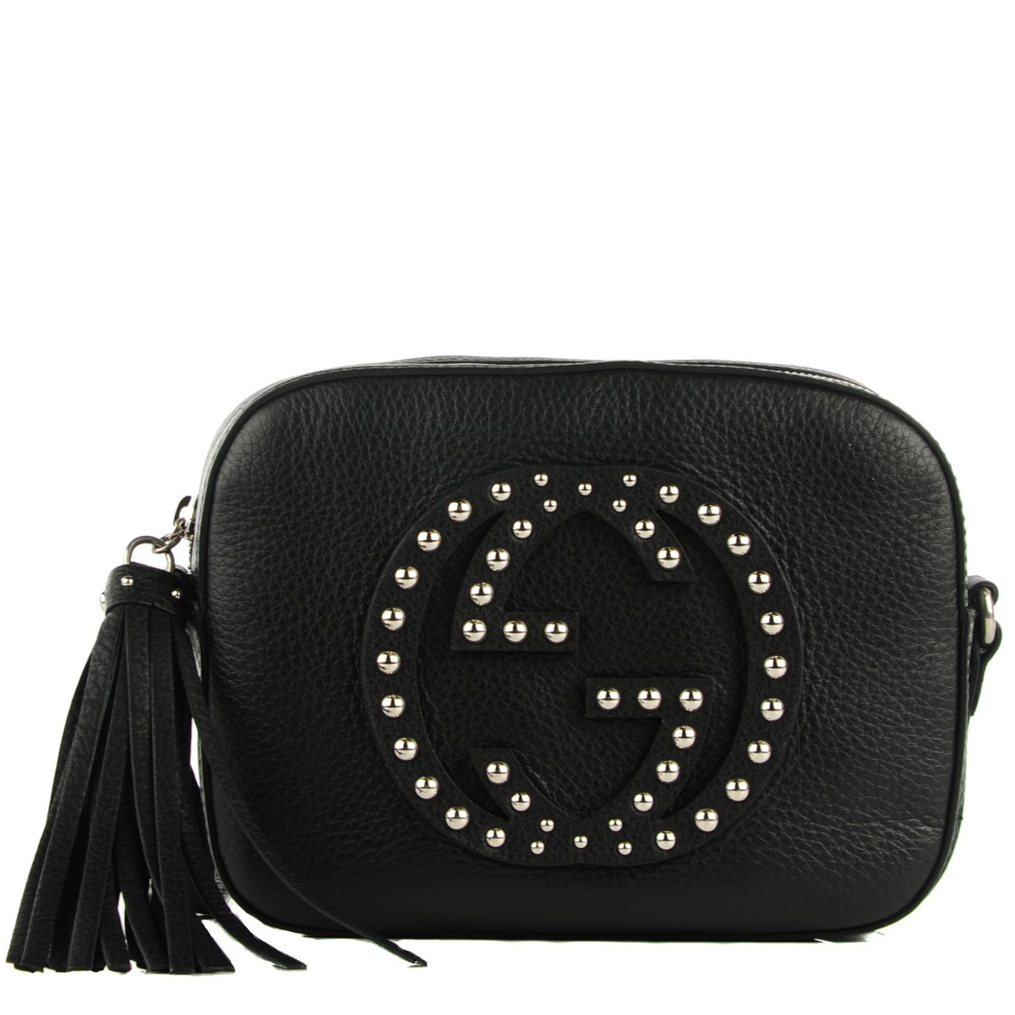 Pebbled Calfskin Studded Small Soho Disco Bag Black