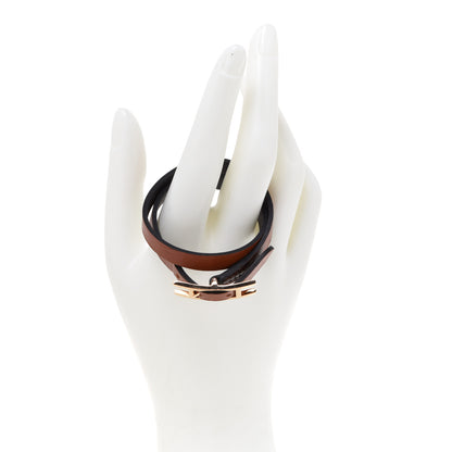 Hermes Chamonix Behapi Double Tour Bracelet T2 Black Gold 2 of 6