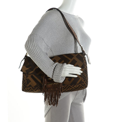 Fendi Fabric Macro FF Diagonal Large Convertible Baguette Tobacco 2 of 10