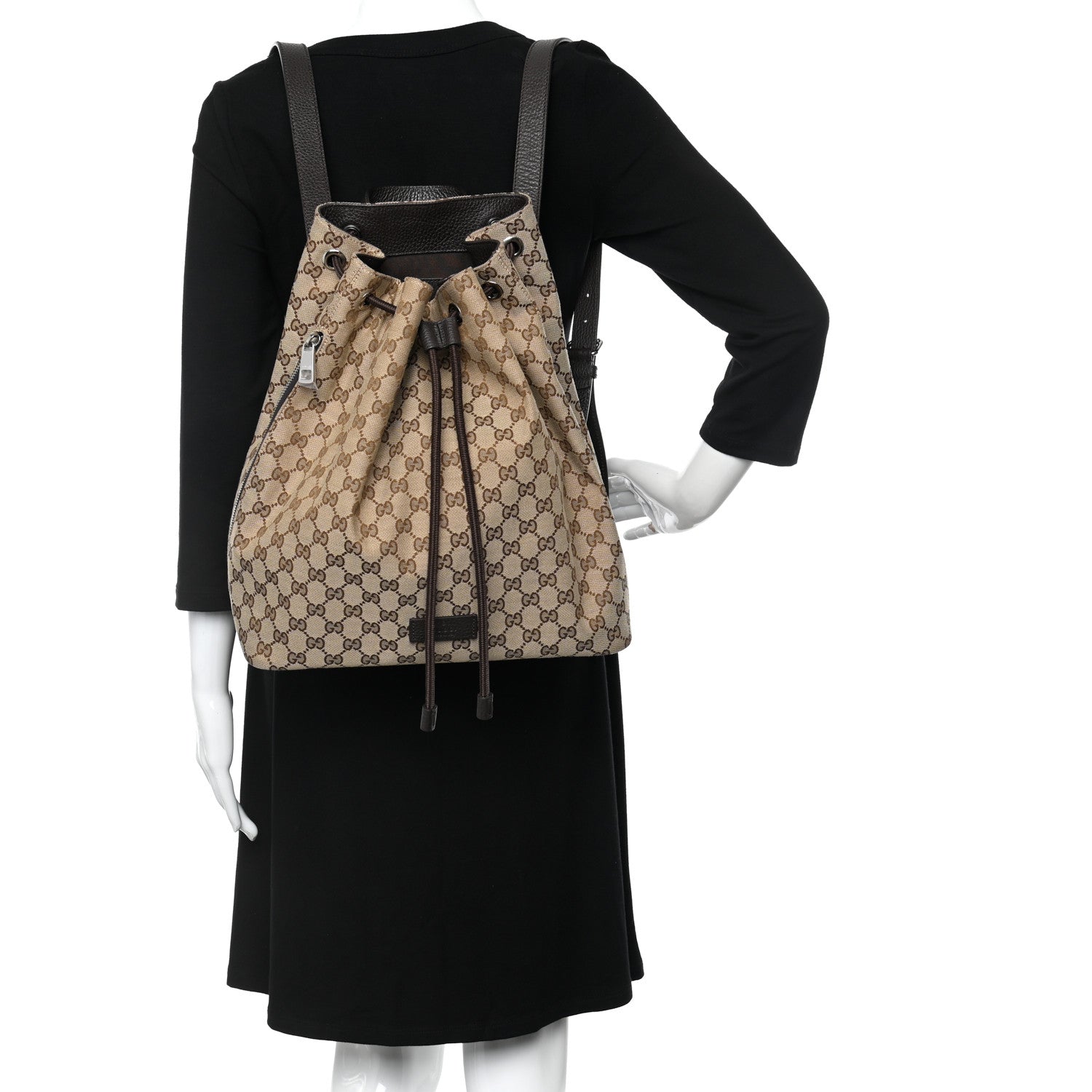 Gucci Monogram Dollar Calfskin O Drawstring Backpack Beige Ebony Testa di Moro Dark Chocolate 2 of 9