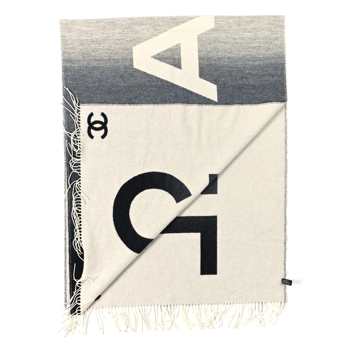 Cashmere Wool Logo Stole Black White