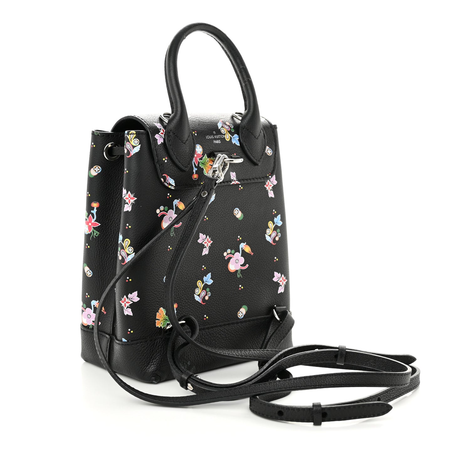 Calfskin Flower Lockme Mini Backpack Black Multicolor