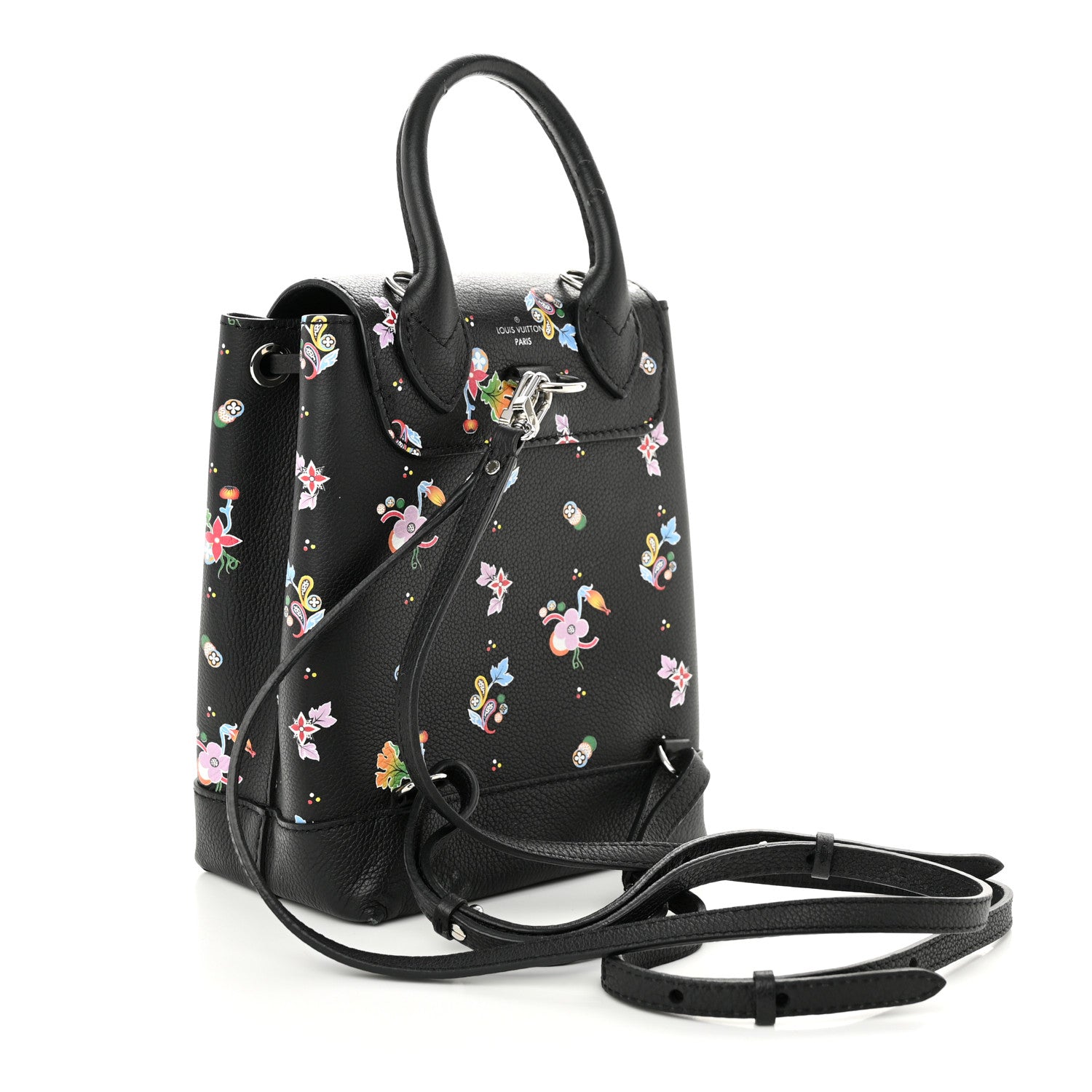 Louis Vuitton Calfskin Flower Lockme Mini Backpack Black Multicolor 3 of 14