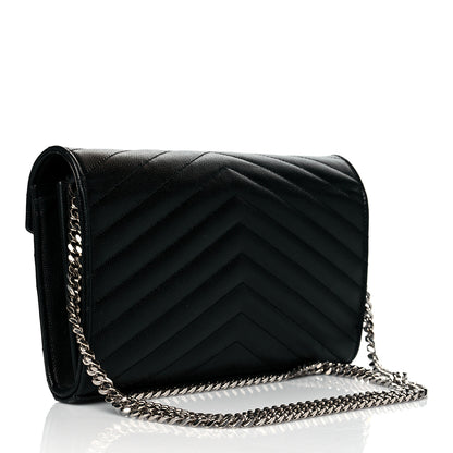 Saint Laurent Grain De Poudre Matelasse Chevron Monogram Chain Wallet Black 3 of 10