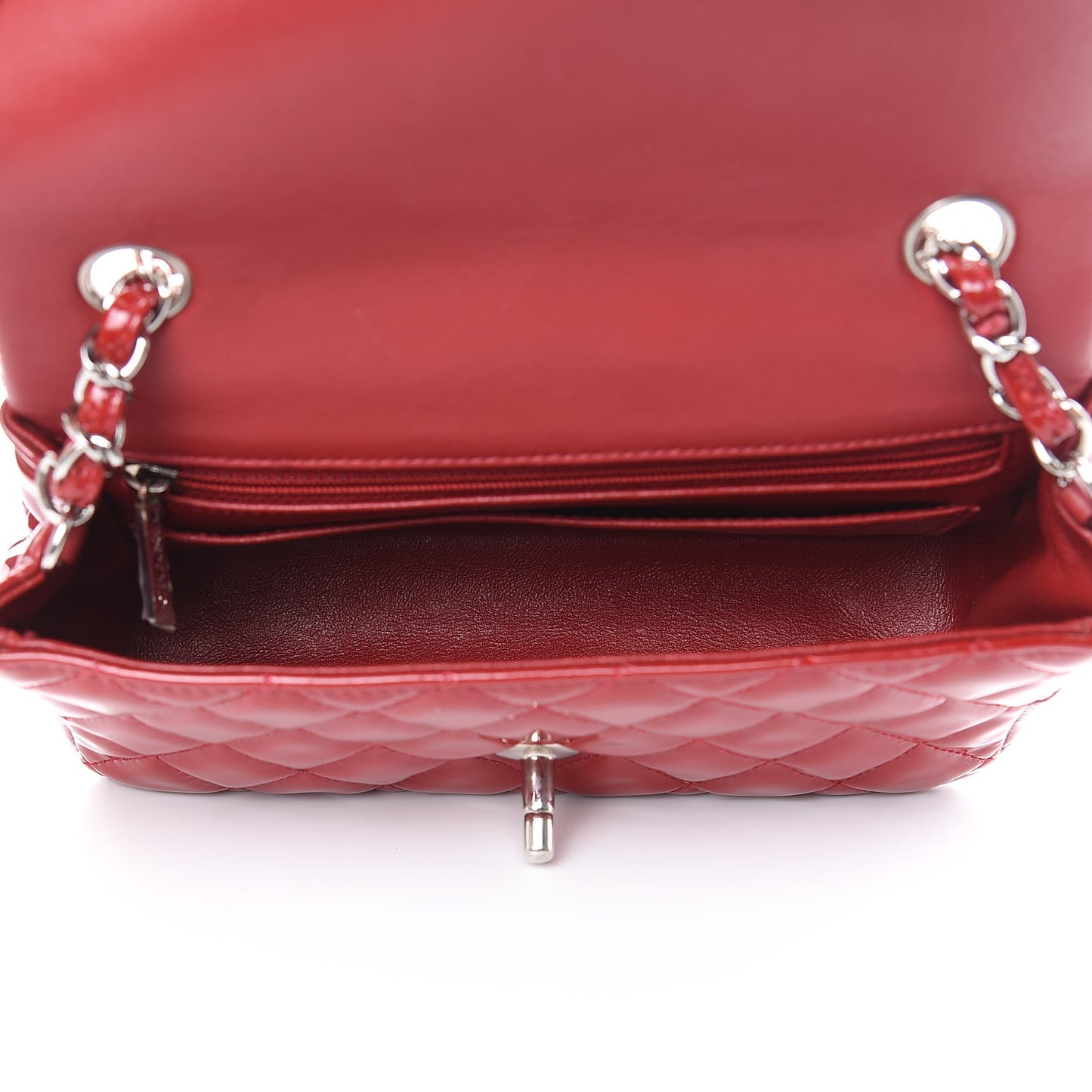 Patent Calfskin Quilted Mini Rectangular Flap Red