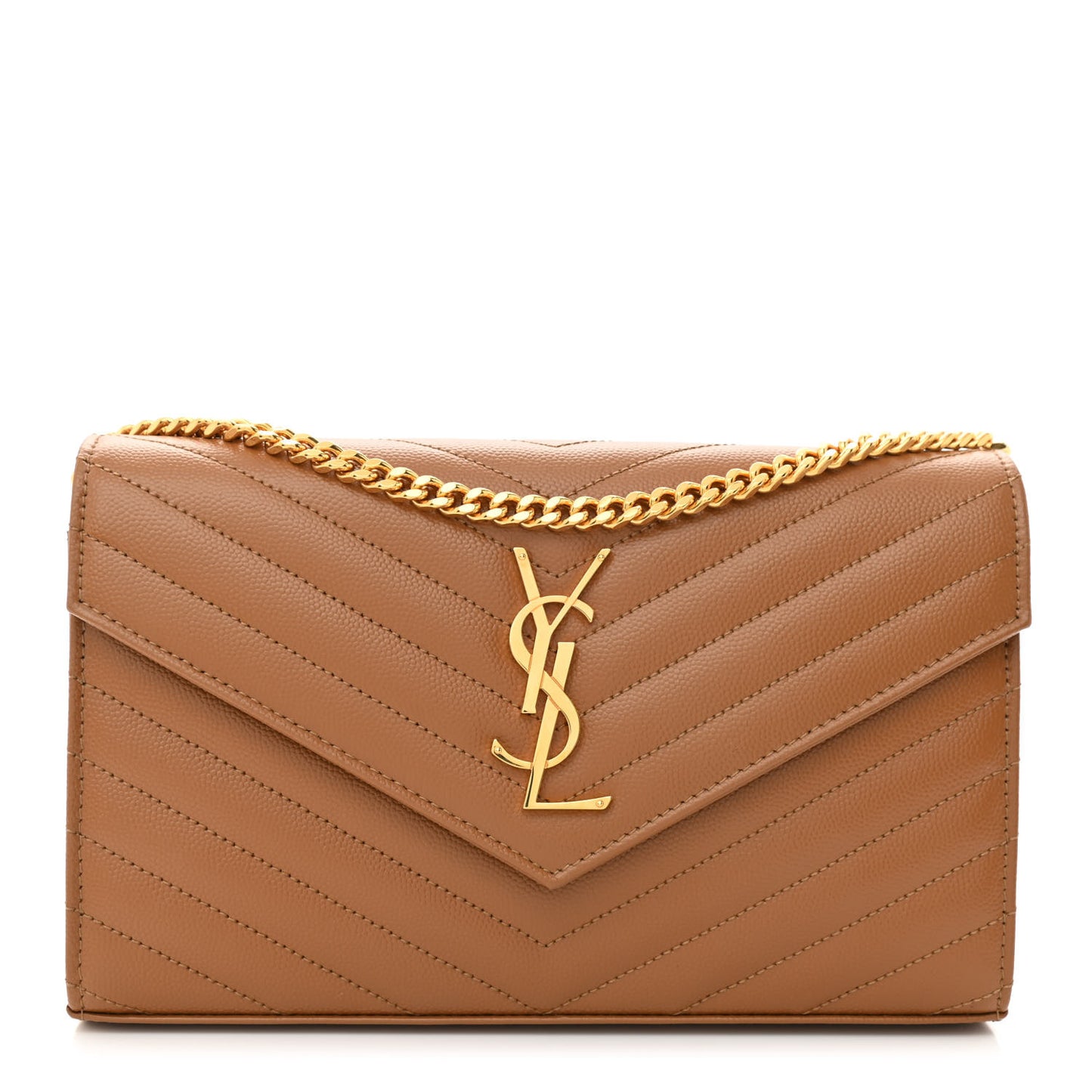 Grain De Poudre Matelasse Chevron Monogram Chain Wallet Dark Natural