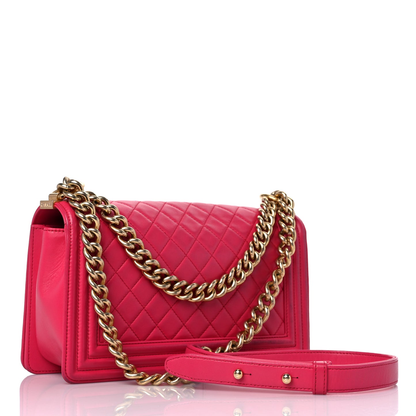 Lambskin Quilted Medium Boy Flap Fuchsia