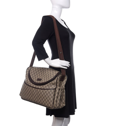 Gucci GG Supreme Monogram Selleria Calfskin Large Diaper Bag Beige Ebony Cocoa Dark Chocolate 2 of 12