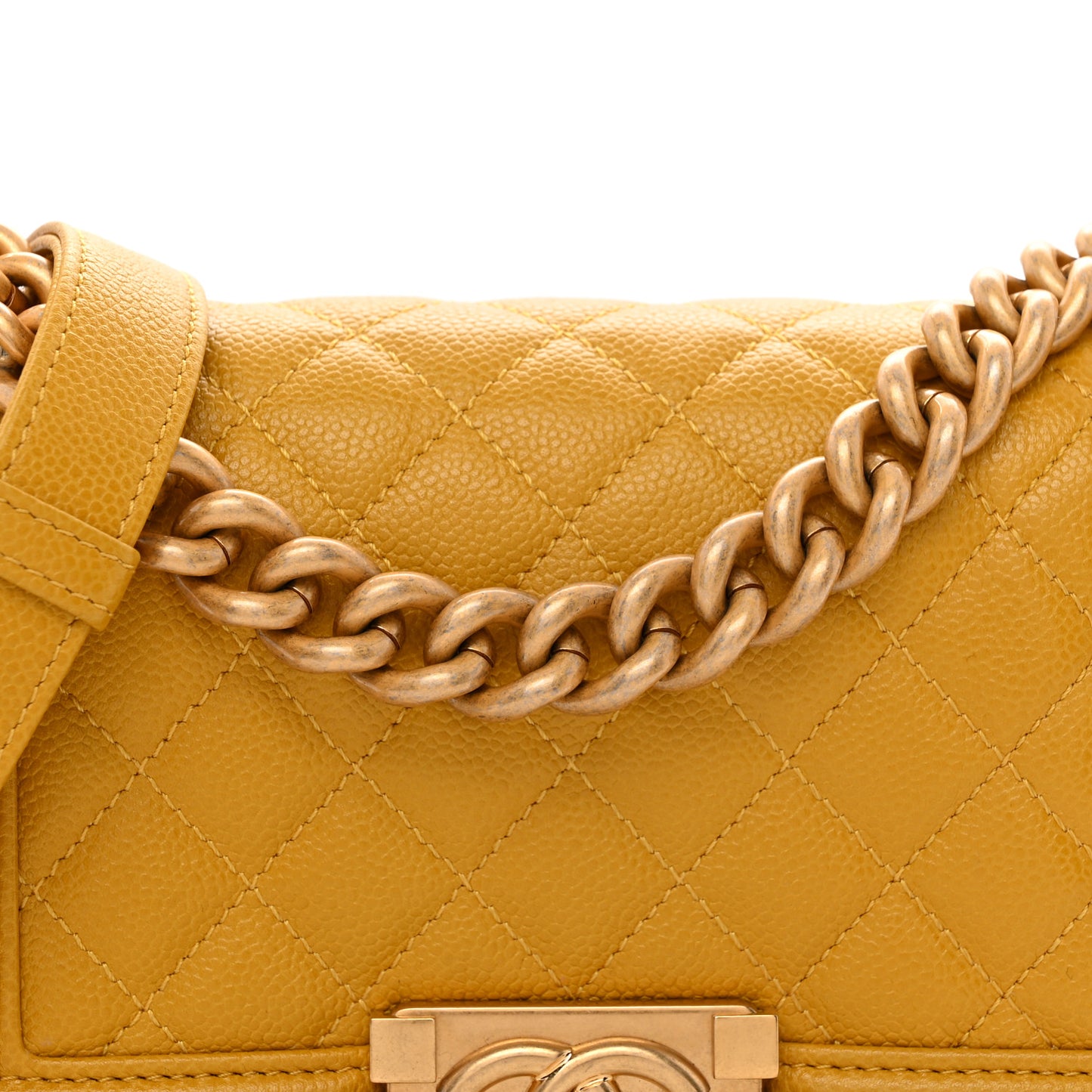 Lambskin Quilted Small Boy Flap Yellow