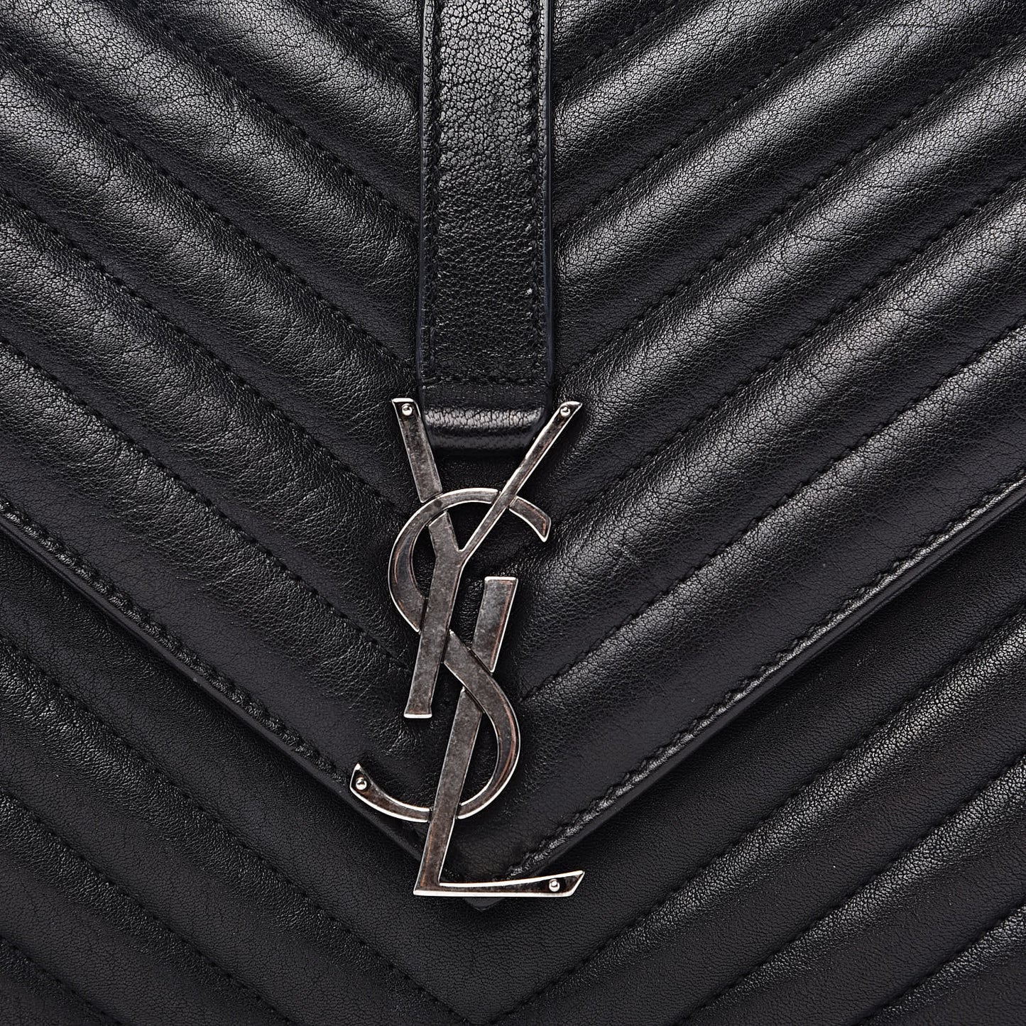 Sheepskin Matelasse Chevron Monogram Medium College Bag Black