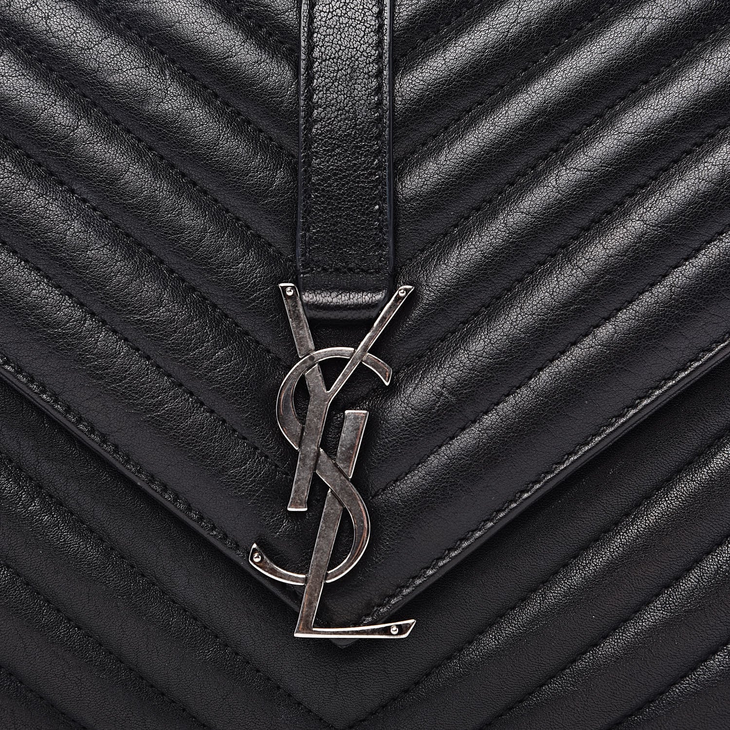 Saint Laurent Sheepskin Matelasse Chevron Monogram Medium College Bag Black 13 of 14