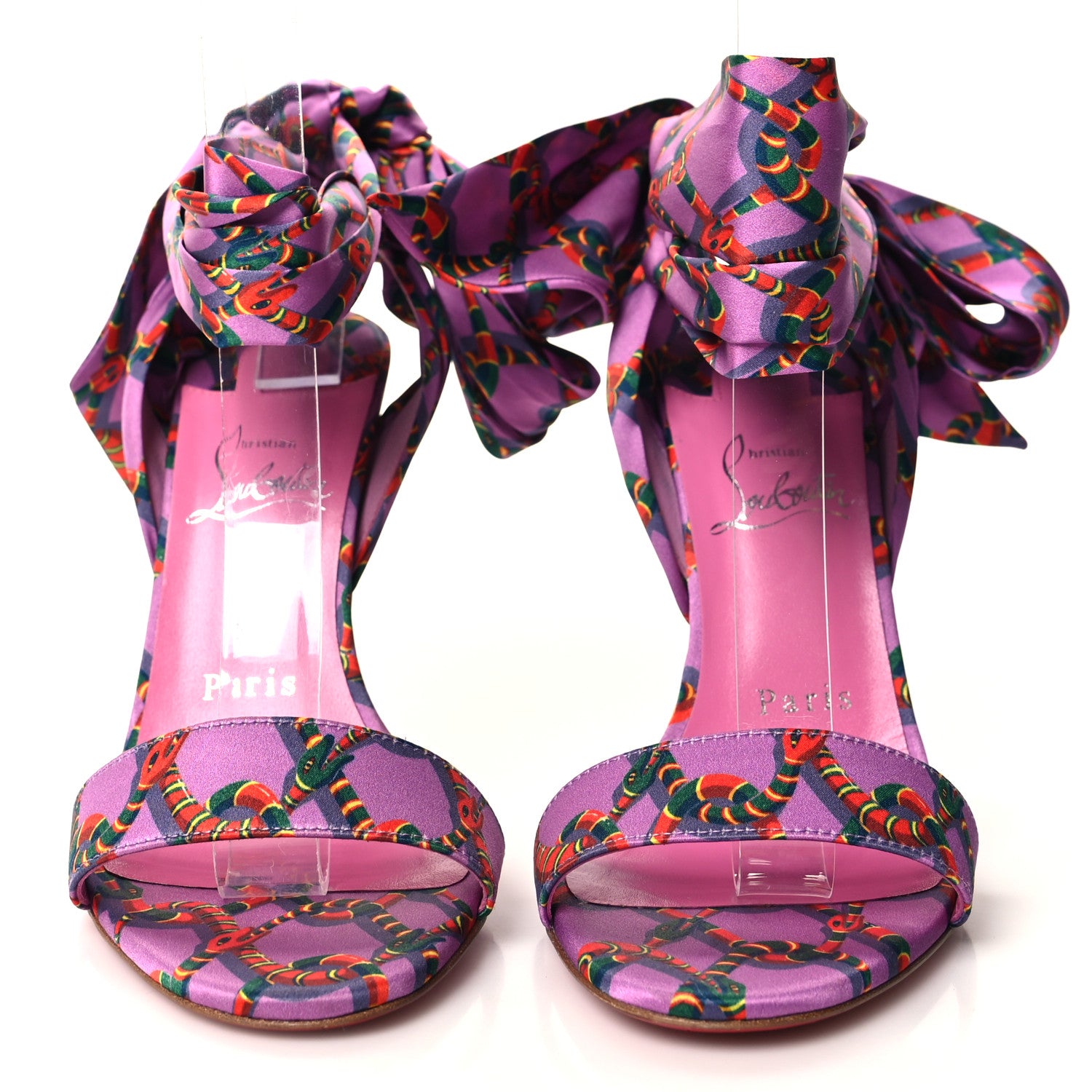 Christian Louboutin Crepe Satin Naja Chain Sandale Du Desert 100 Ankle Wrap Sandals 36.5 Gummy 2 of 9