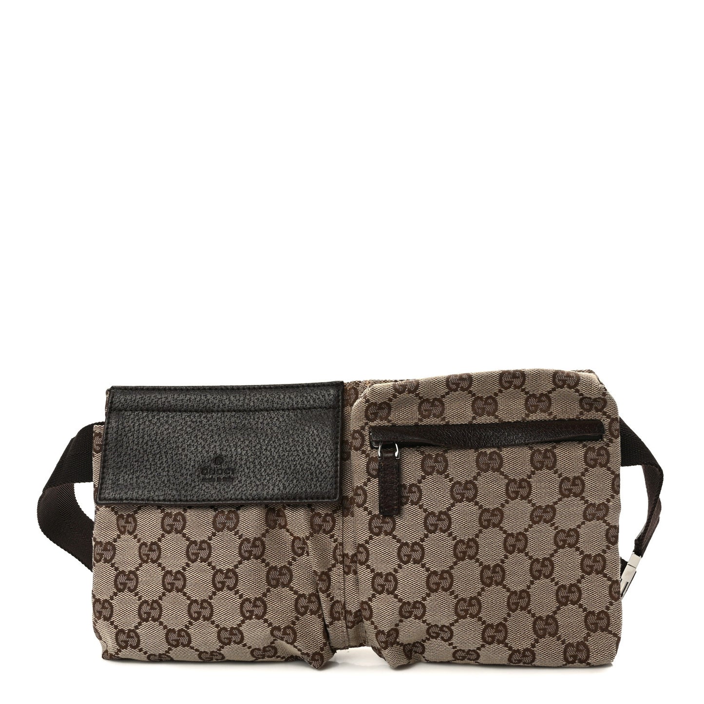 GG Monogram Double Pocket Belt Bag Dark Brown