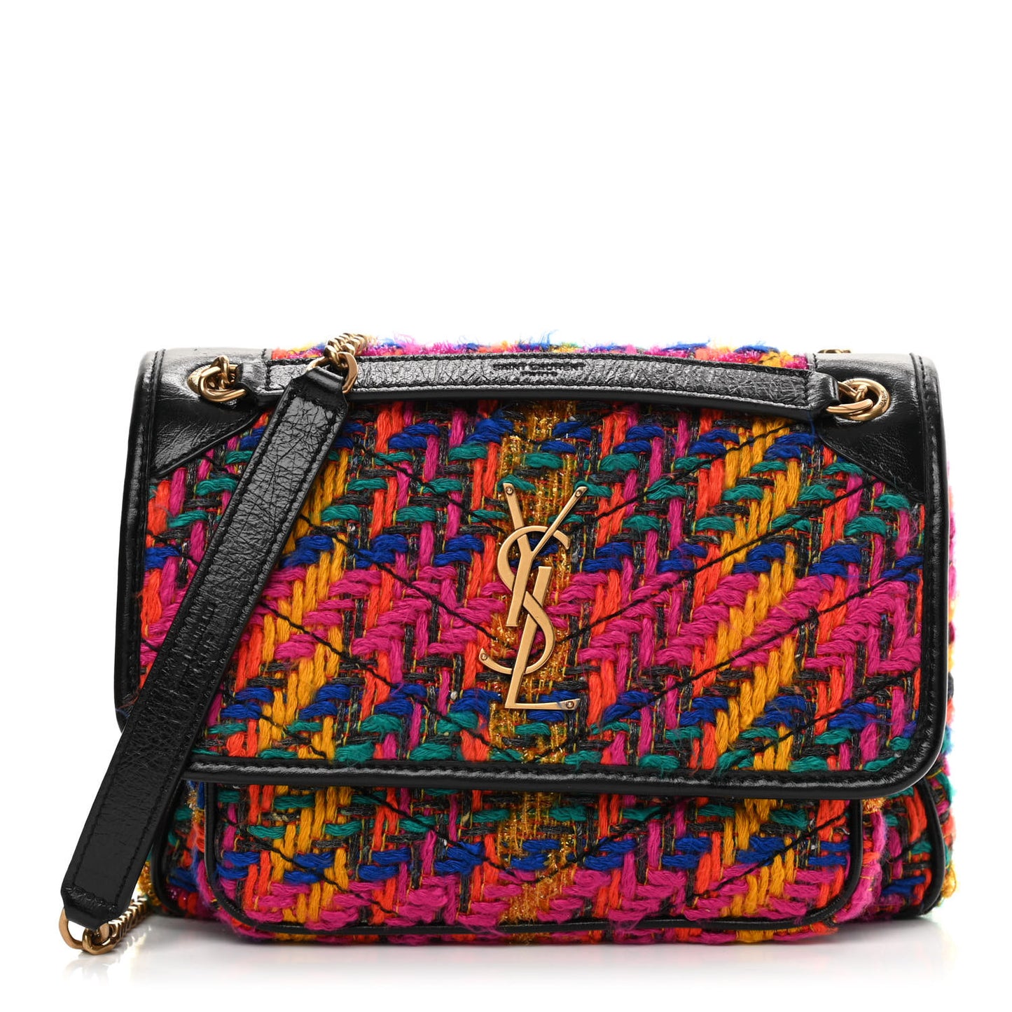 Tweed Calfskin Matelasse Monogram Medium Niki Chain Satchel Multicolor