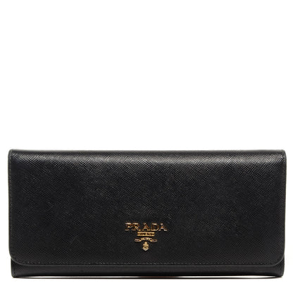 Prada Saffiano Metal Continental Flap Wallet Nero Black 1 of 8