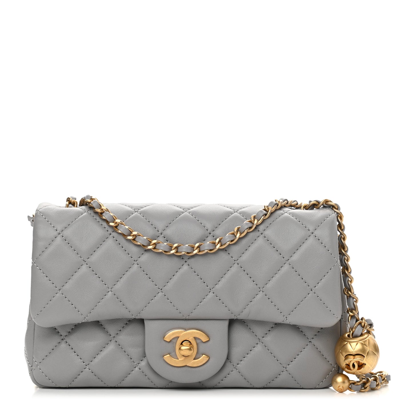 Lambskin Quilted Mini Rectangular Pearl Crush Flap Grey