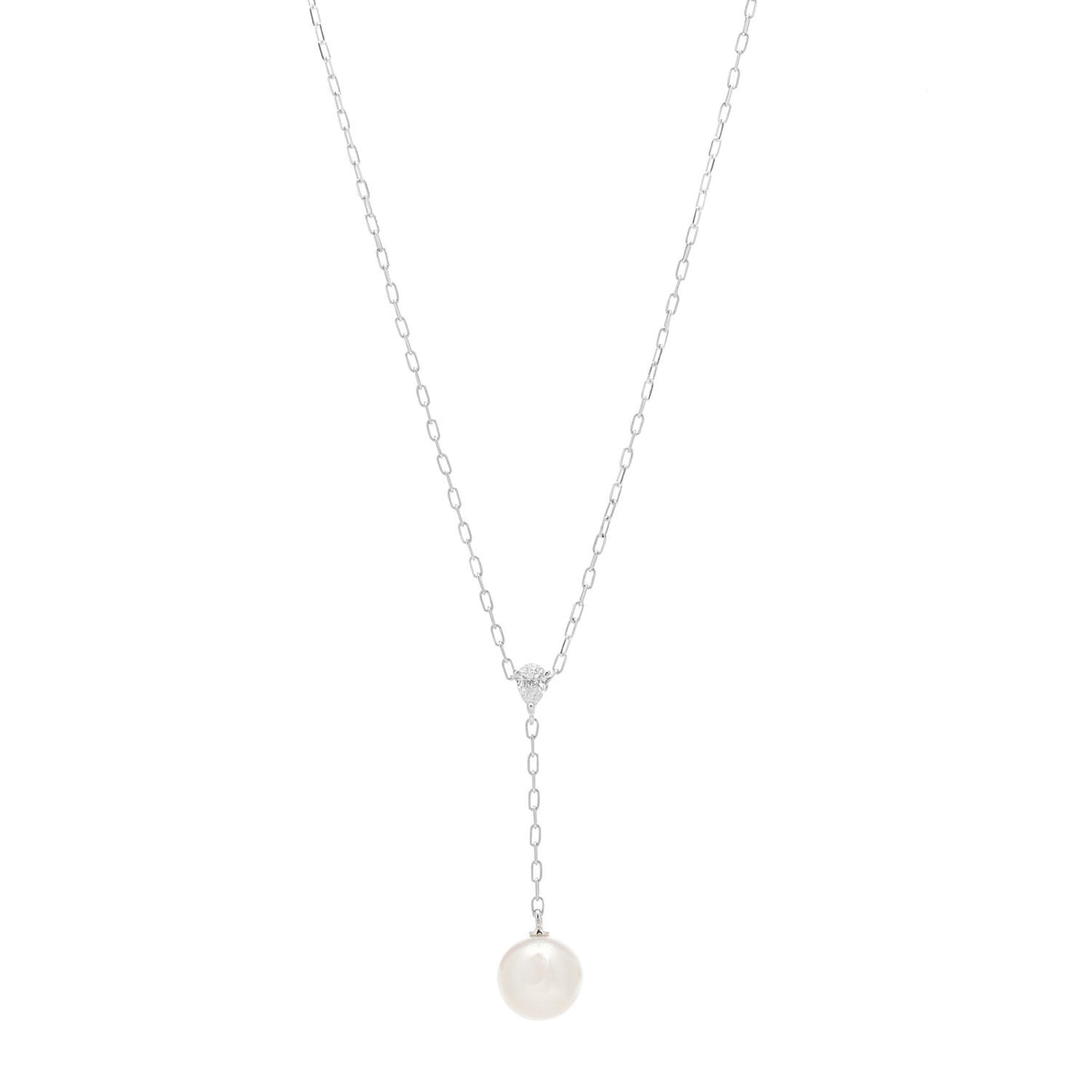 18K White Gold Akoya Pearl Diamond 7-7.5mm Drop Pendant Necklace