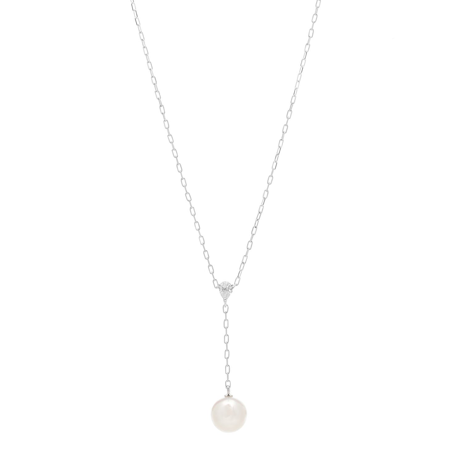 Mikimoto 18K White Gold Akoya Pearl Diamond 7-7.5mm Drop Pendant Necklace 1 of 4