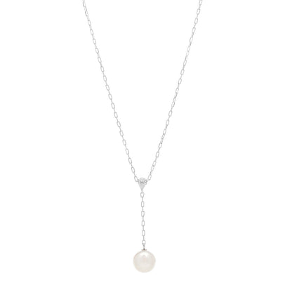 Mikimoto 18K White Gold Akoya Pearl Diamond 7-7.5mm Drop Pendant Necklace 1 of 4