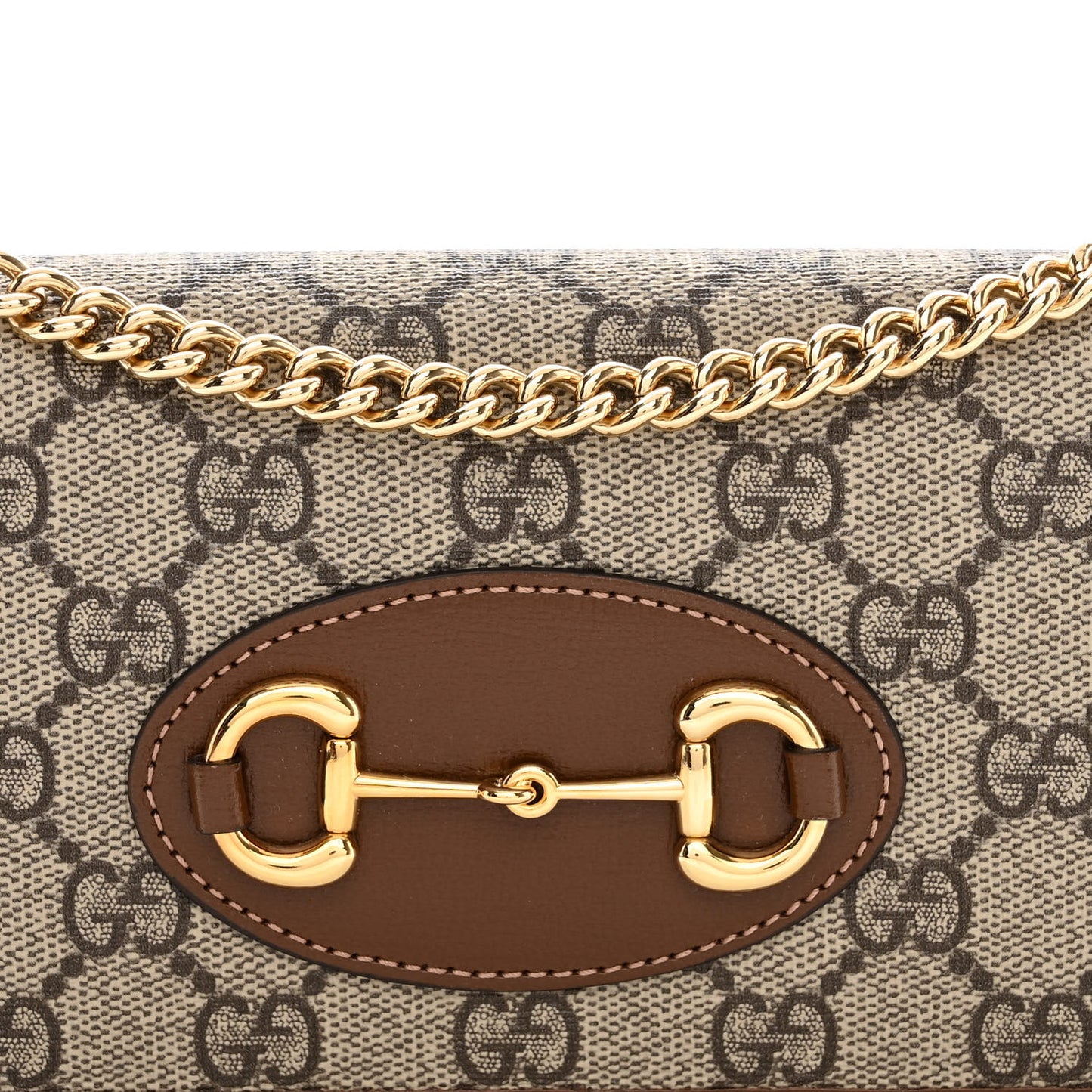 GG Supreme Monogram Azalea Calfskin Horsebit 1955 Wallet On Chain Beige Ebony Brown Sugar