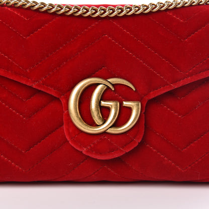 Gucci Velvet Matelasse GG Marmont Chain Wallet Hibiscus Red 10 of 11
