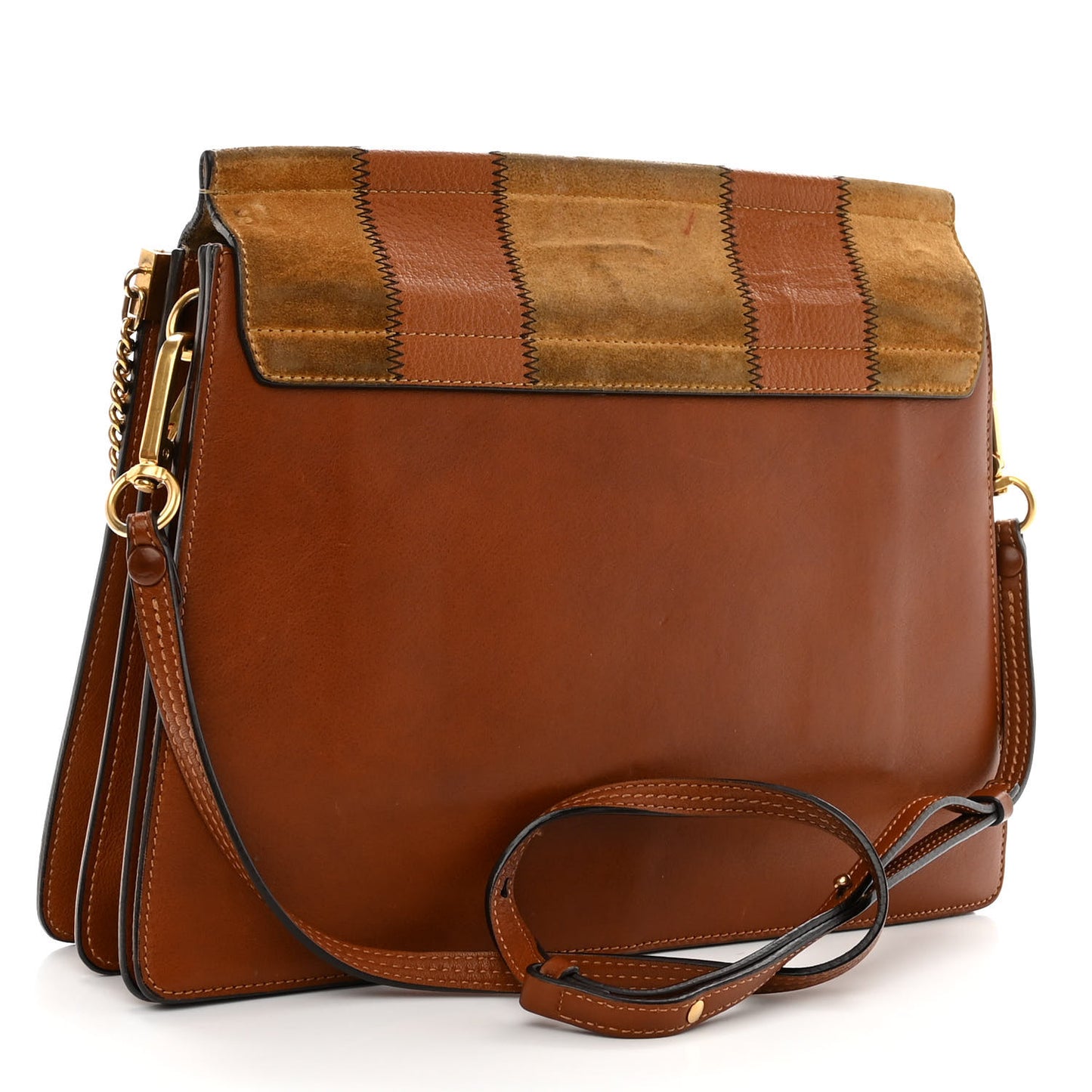 Suede Patchwork Medium Faye Shoulder Bag Brown Multicolor