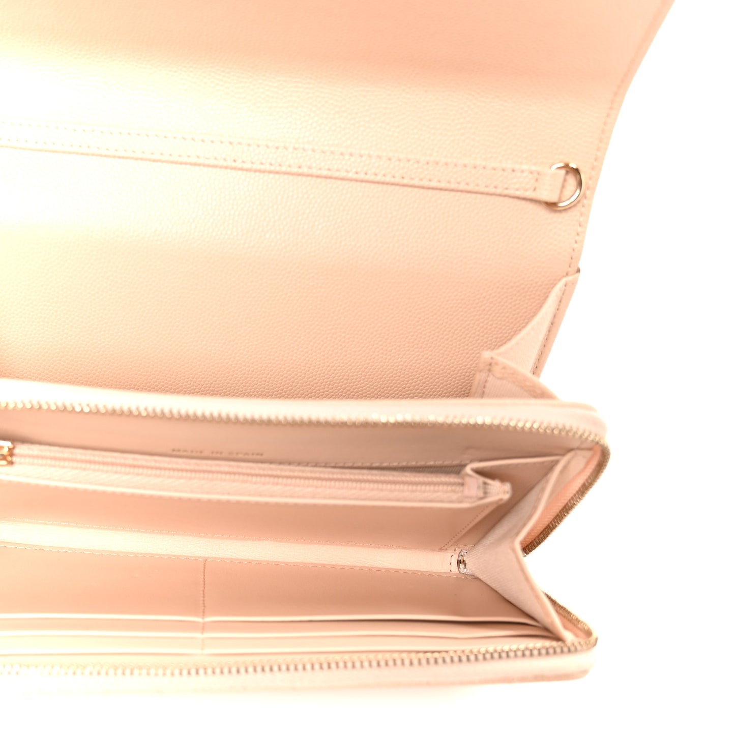 Caviar Quilted Phone Holder Wallet on Removable Chain Light Beige