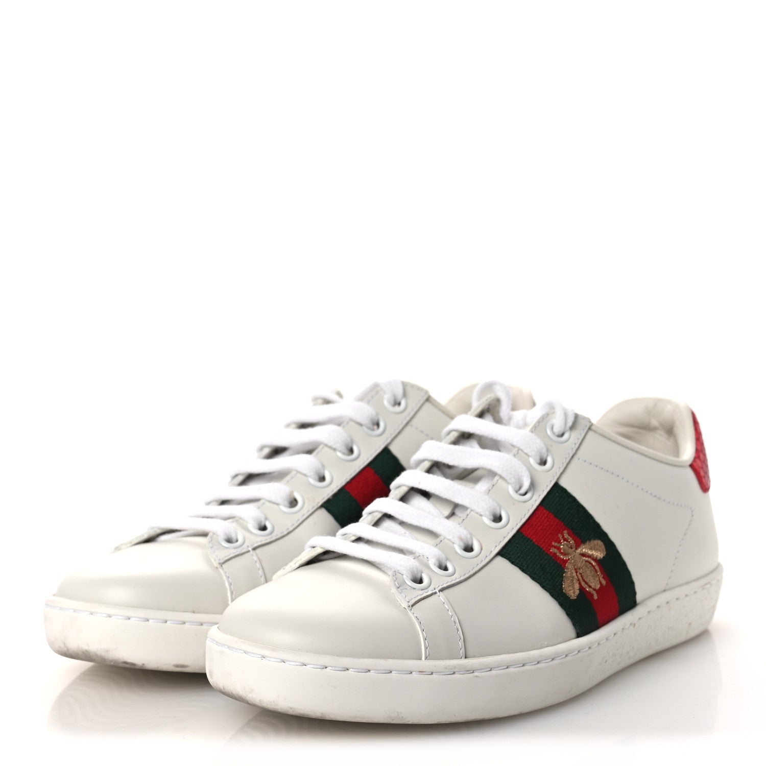 Gucci Calfskin Ayers Bee Embroidered Womens Ace Sneakers 35 White Green 4 of 12