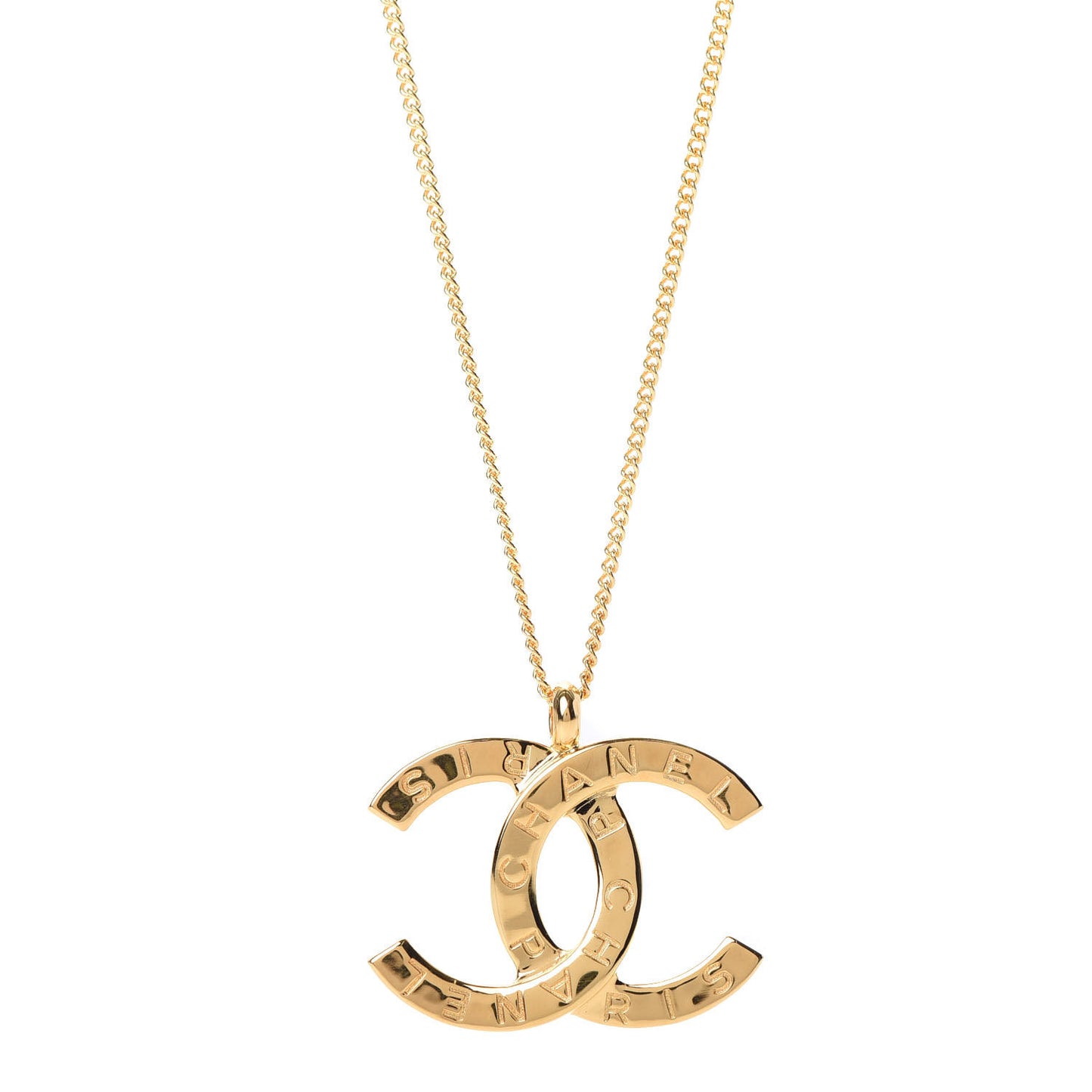 Metal CC Paris Button Necklace Gold