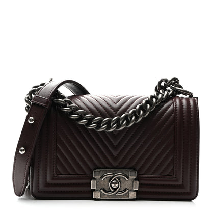 Chanel Calfskin Chevron Quilted Small Boy Flap Burgundy 1 of 10