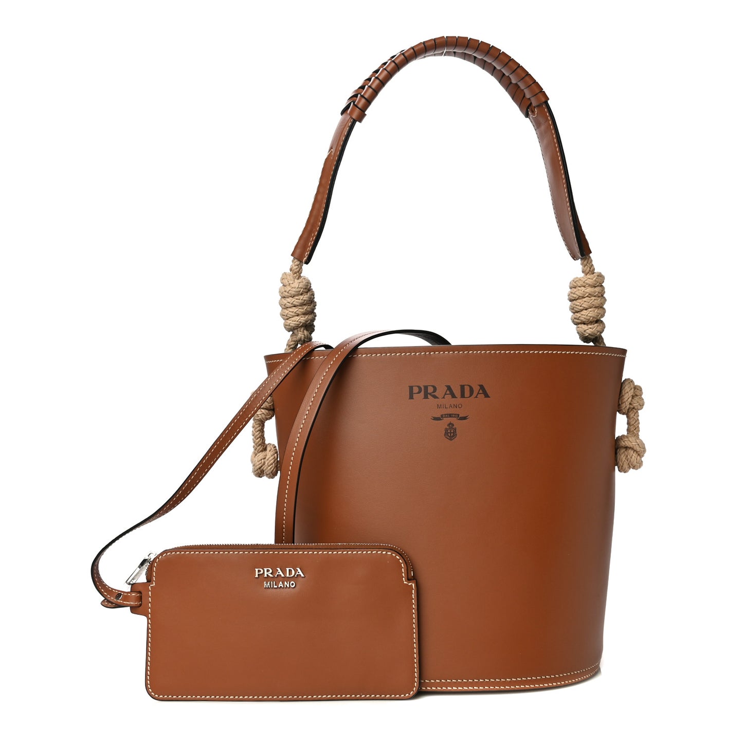 City Calfskin Knotted Rope Bucket Bag Cognac