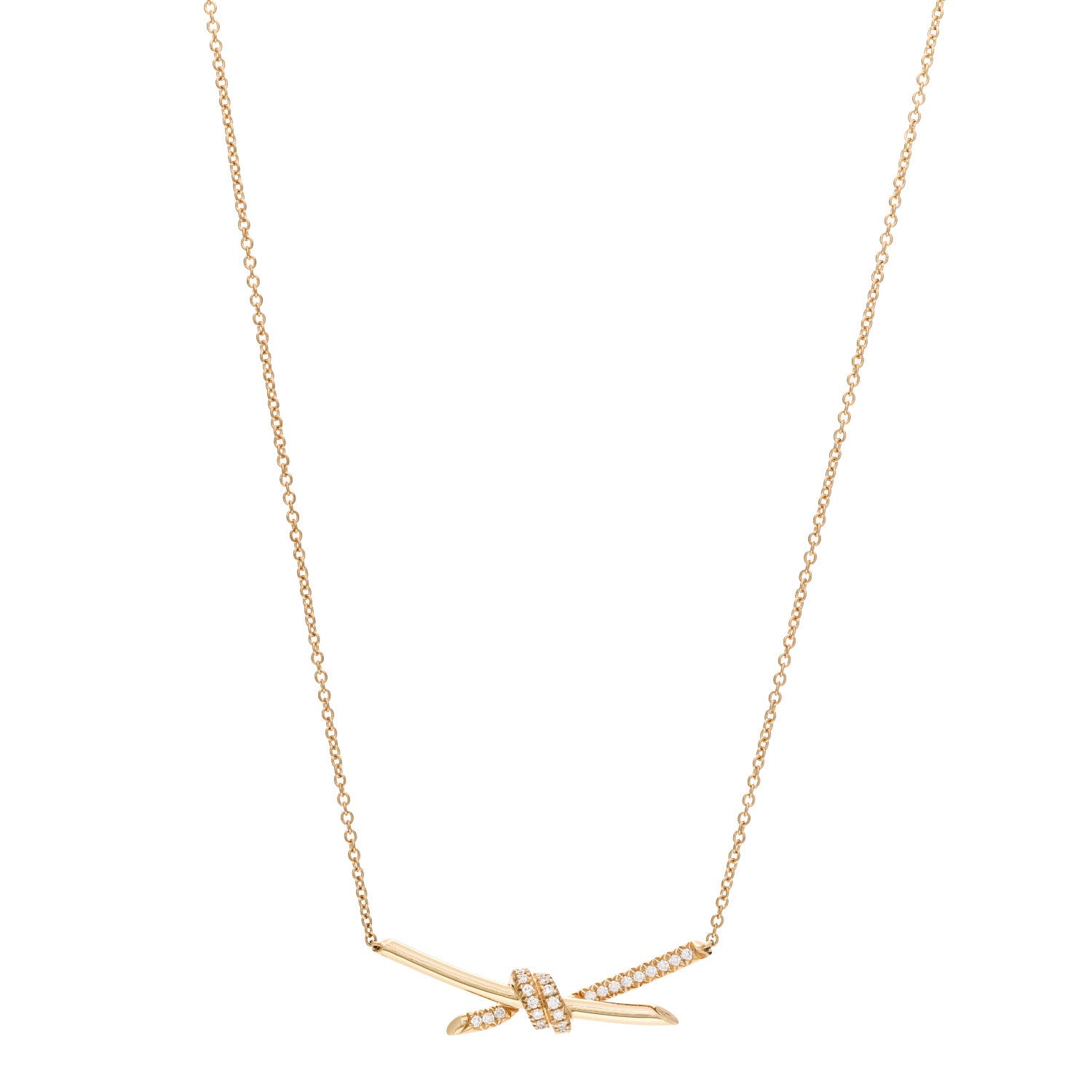 Tiffany 18K Yellow Gold Diamond Knot Necklace 1 of 6
