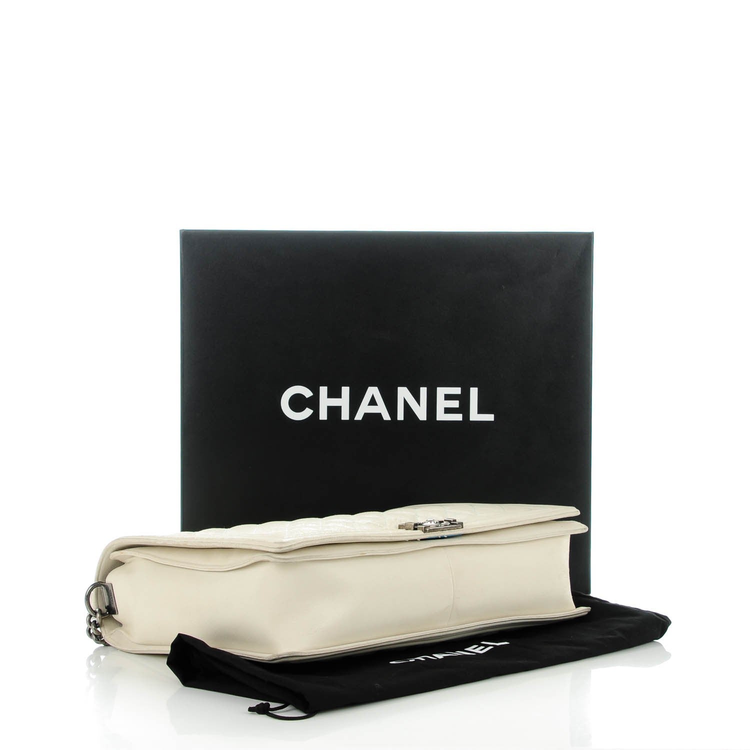 Chanel Goatskin Quilted Large Gentle Boy Flap Dark White 11 of 15