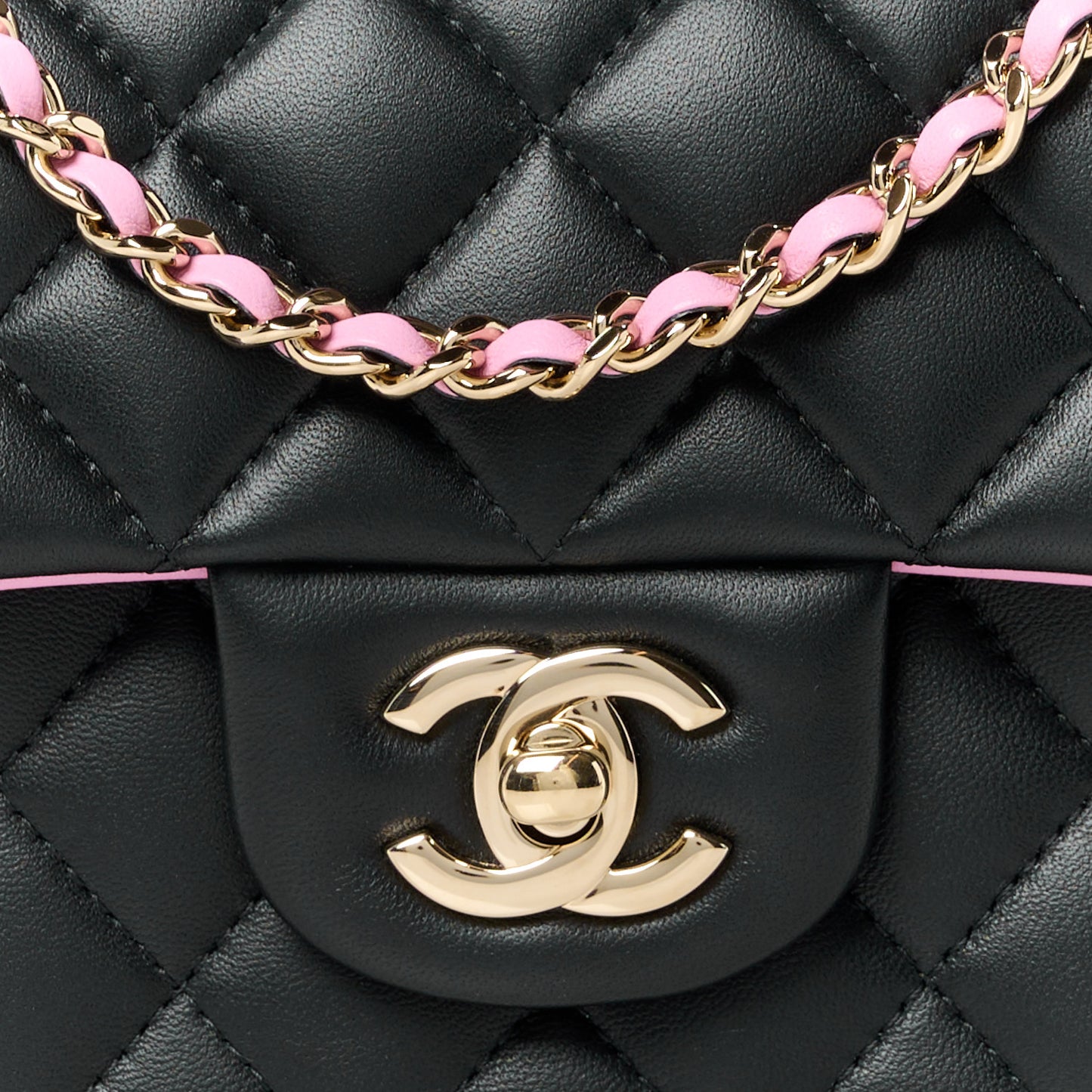 Lambskin Quilted Bi-Color Mini Top Handle Rectangular Flap Black Lilac
