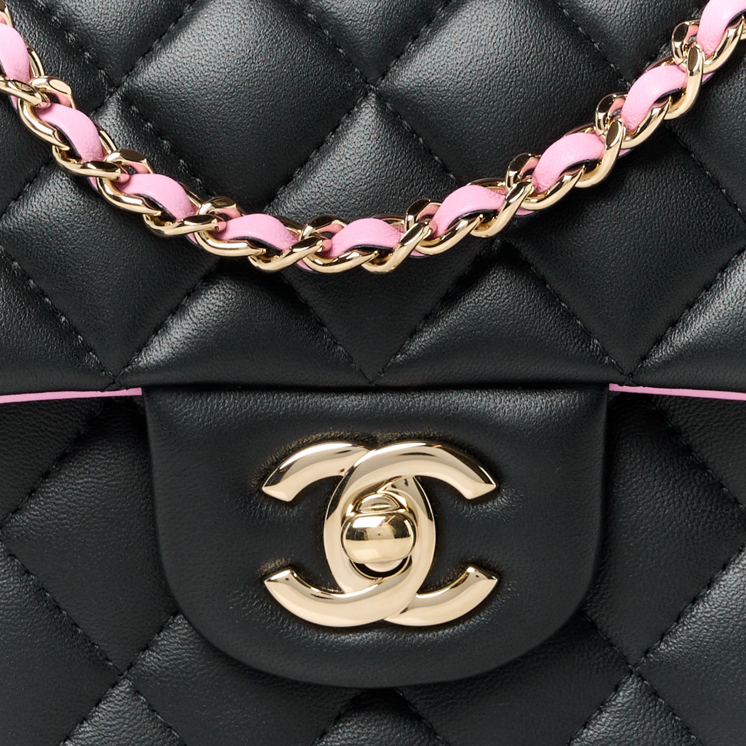 Chanel Lambskin Quilted Bi-Color Mini Top Handle Rectangular Flap Black Lilac 9 of 12