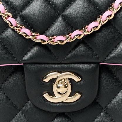 Chanel Lambskin Quilted Bi-Color Mini Top Handle Rectangular Flap Black Lilac 9 of 12