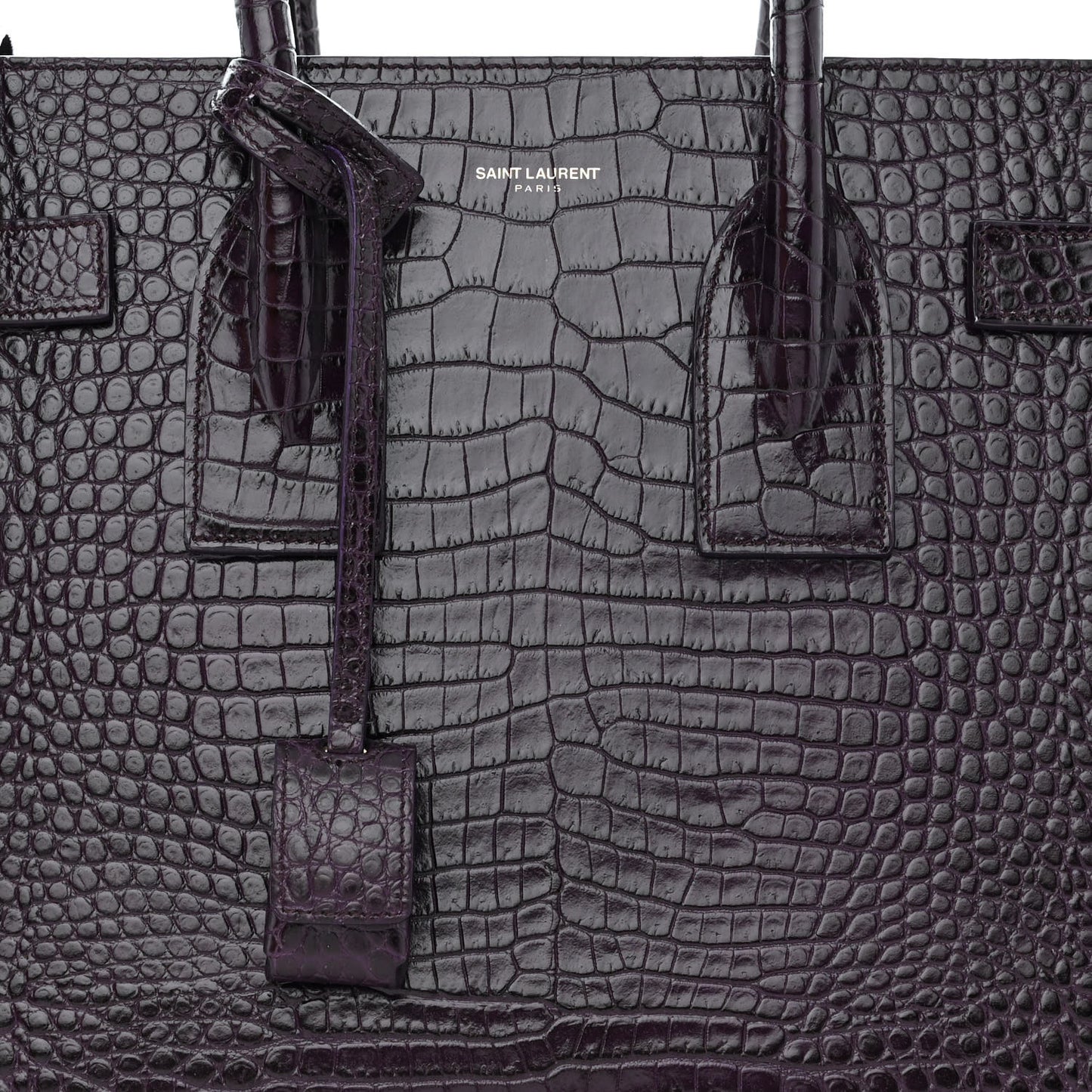 Calfskin Crocodile Embossed Small Sac de Jour Prune