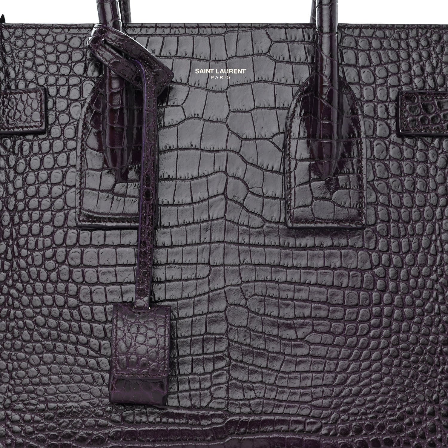 Saint Laurent Calfskin Crocodile Embossed Small Sac de Jour Prune 8 of 10