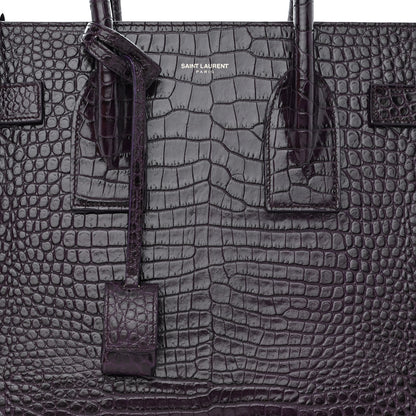 Saint Laurent Calfskin Crocodile Embossed Small Sac de Jour Prune 8 of 10