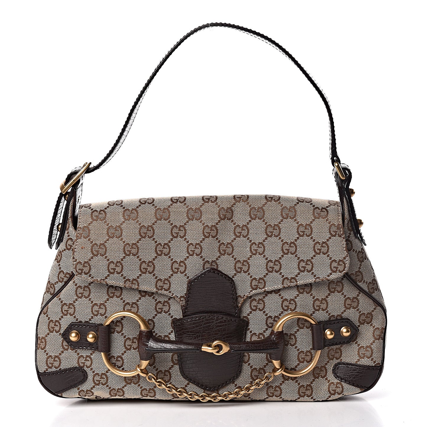Monogram Horsebit Chain Flap Shoulder Bag Brown