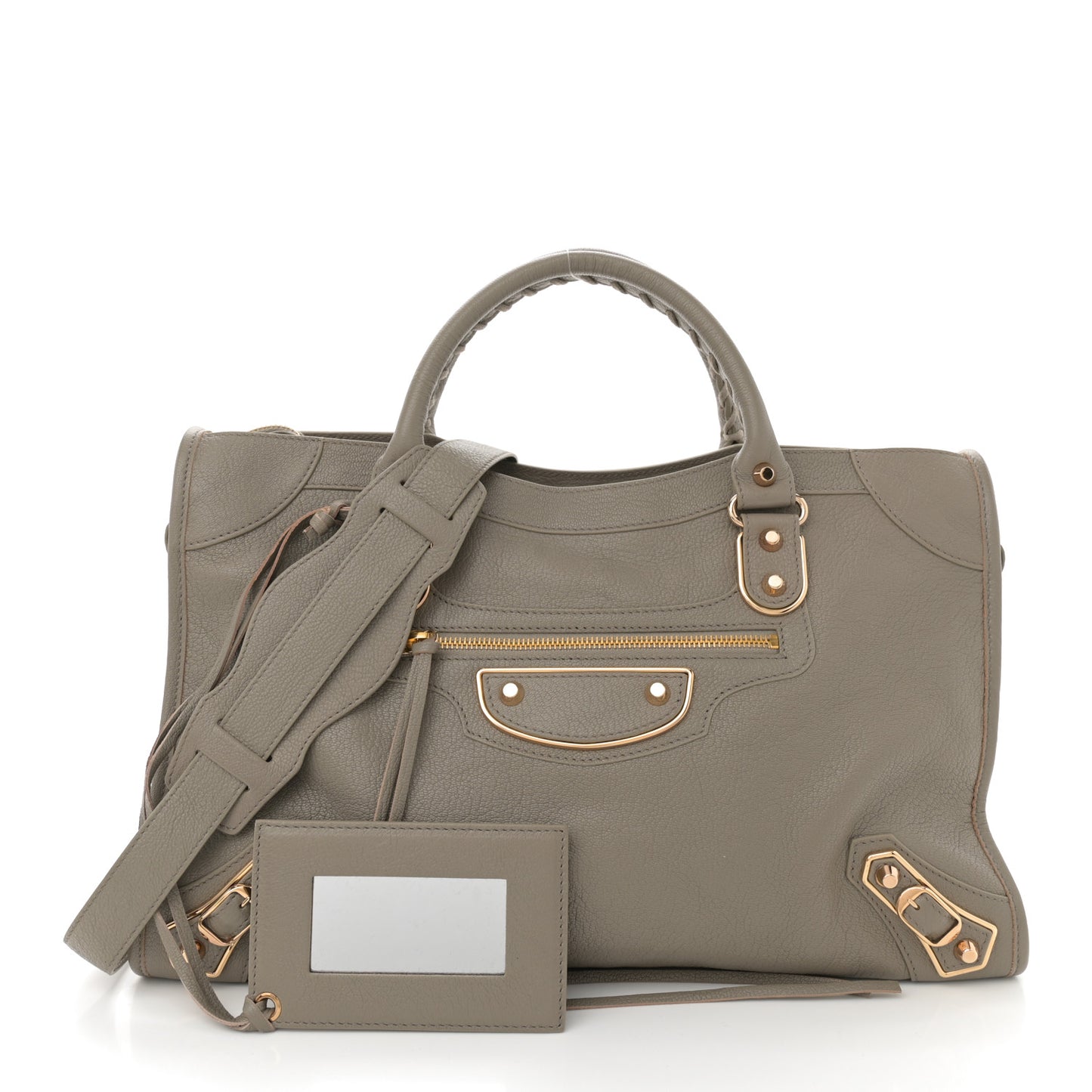 Chevre Gold Metallic Edge Hardware City Gris Taupe