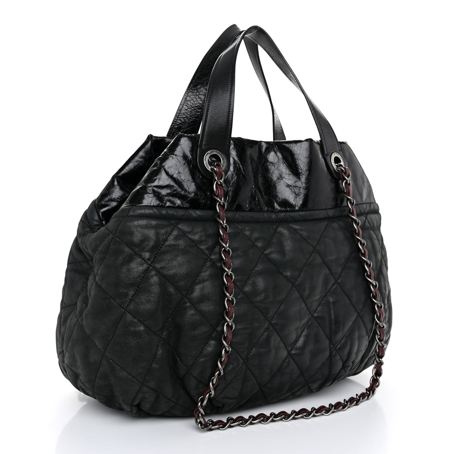 Iridescent Calfskin Quilted Large In The Mix Tote Black