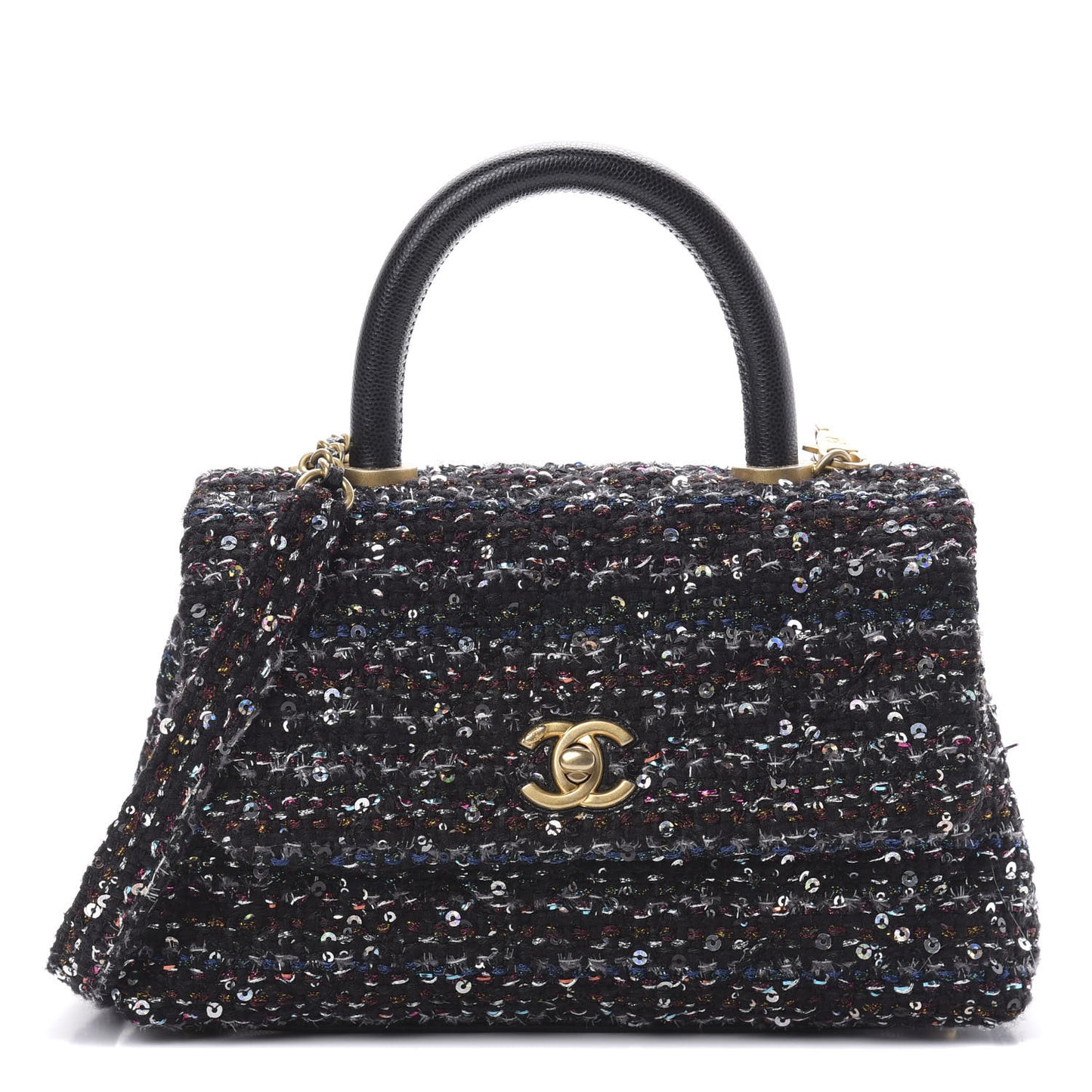 Tweed Sequin Mini Coco Handle Flap Black
