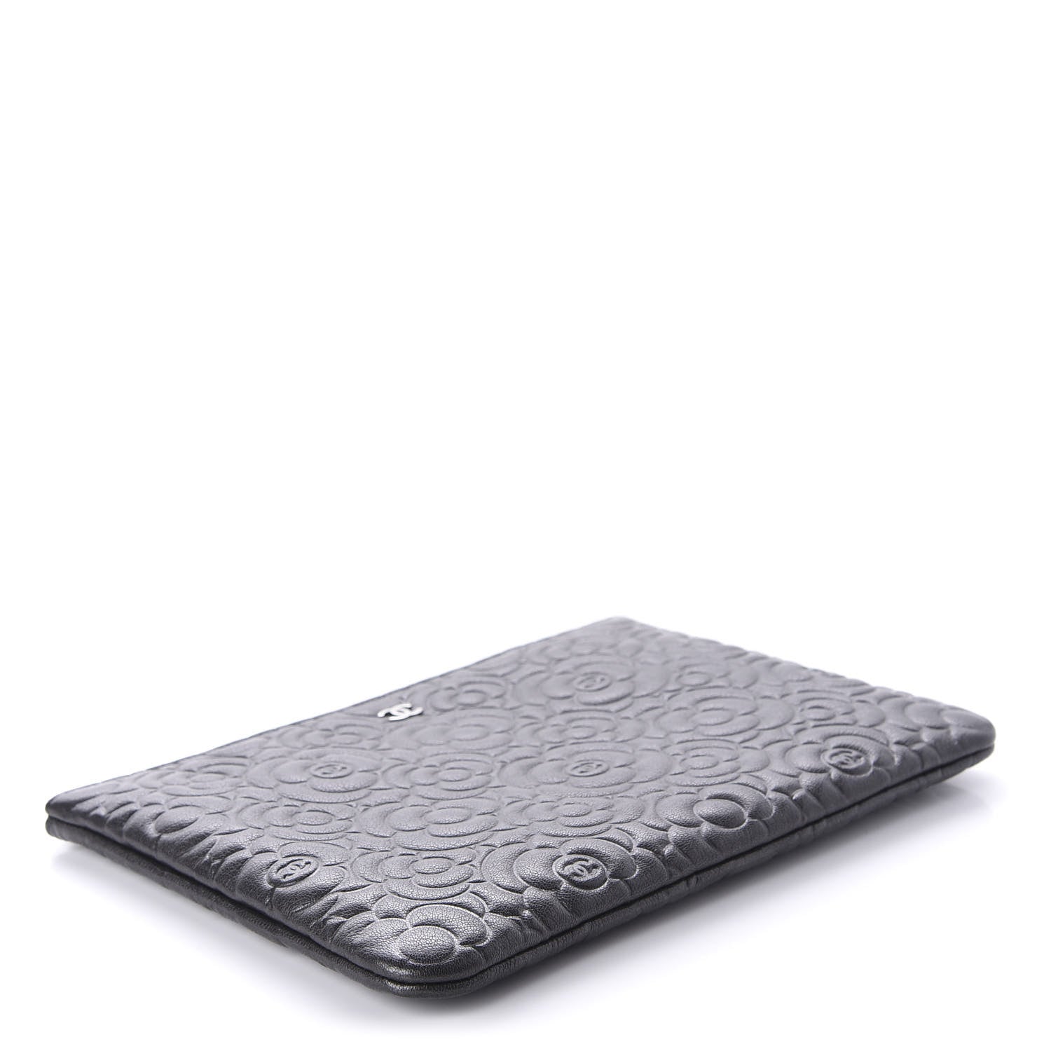 Chanel Goatskin Camellia Embossed Medium Cosmetic Case Dark Grey 4 of 10