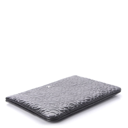 Chanel Goatskin Camellia Embossed Medium Cosmetic Case Dark Grey 4 of 10